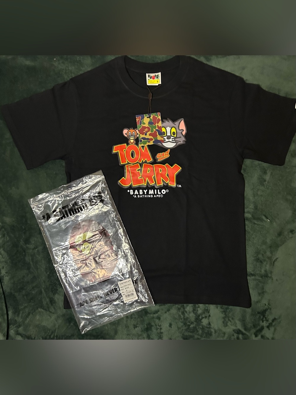 A Bathing Ape Baby Milo Tom and Jerry Black Graphic Tee